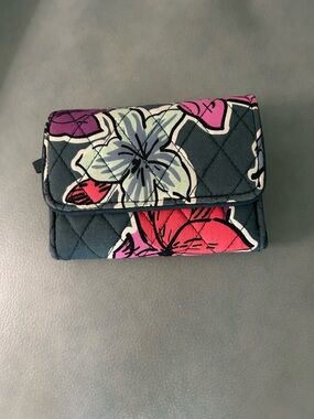 Vera Bradley Quilted Floral Fold-Over Wallet Clutch,Navy with Multi-Color Blooms